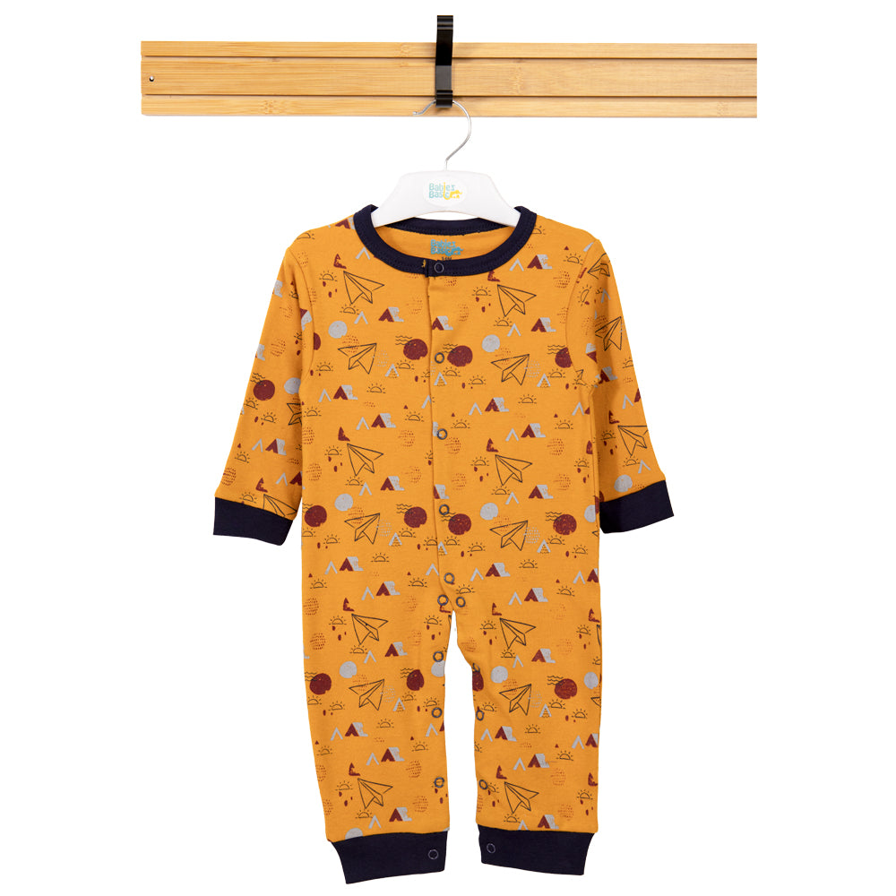 Babies Basic - Printed Cotton Long Sleeves Sleepsuit/Romper -Mustard Yellow