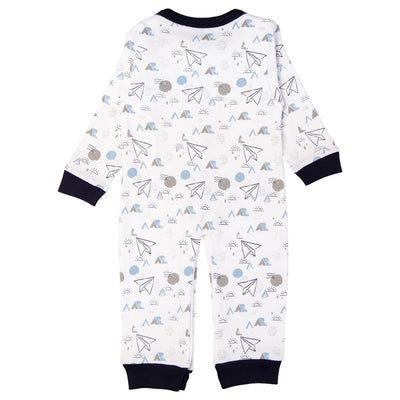 Babies Basic - Printed Cotton Long Sleeves Sleepsuit/Romper -White