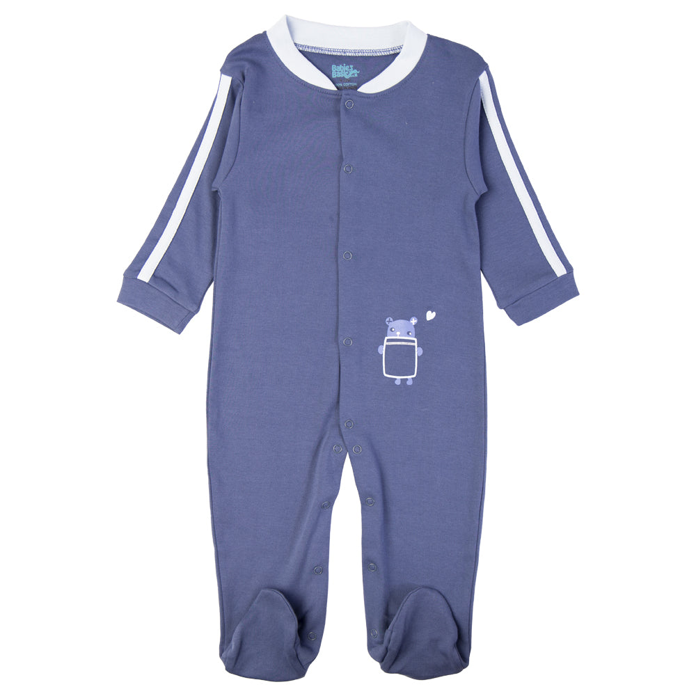 Babies Basic - Printed Cotton Long Sleeves Sleepsuit/Romper -Blue