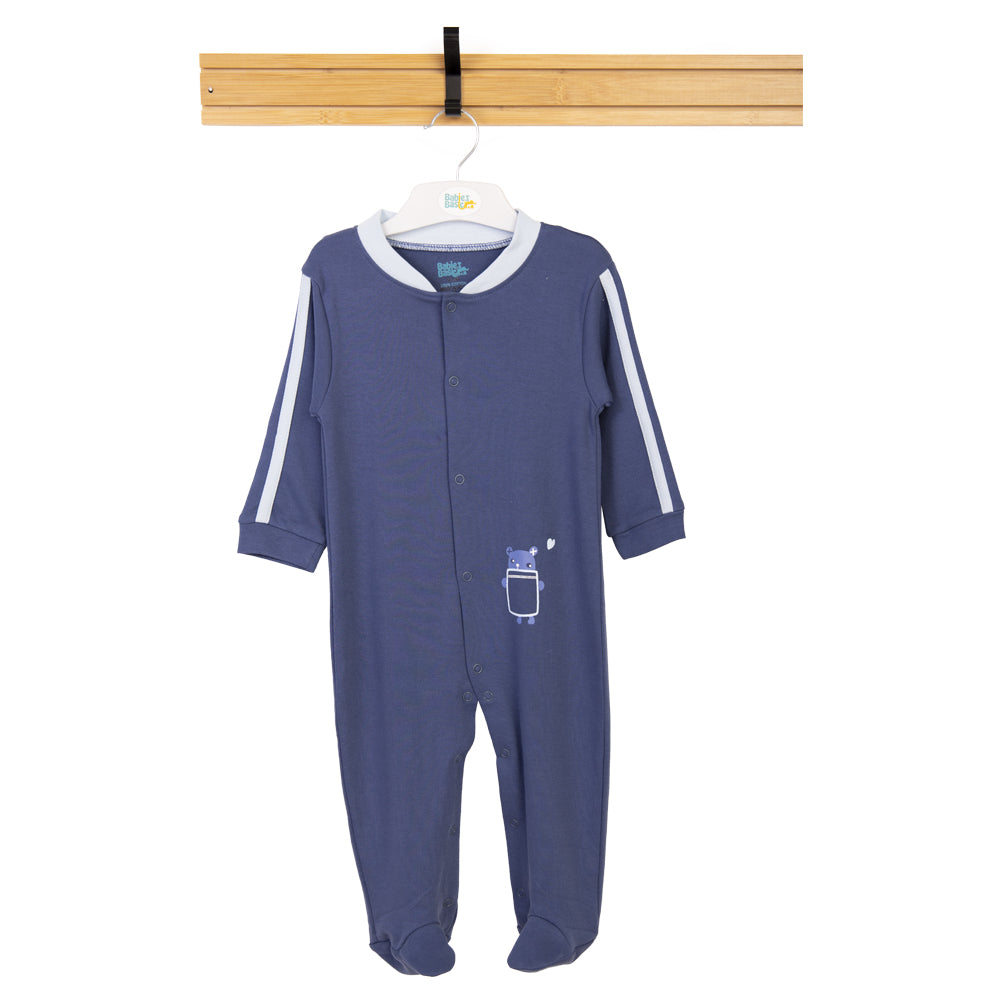 Babies Basic - Printed Cotton Long Sleeves Sleepsuit/Romper -Blue