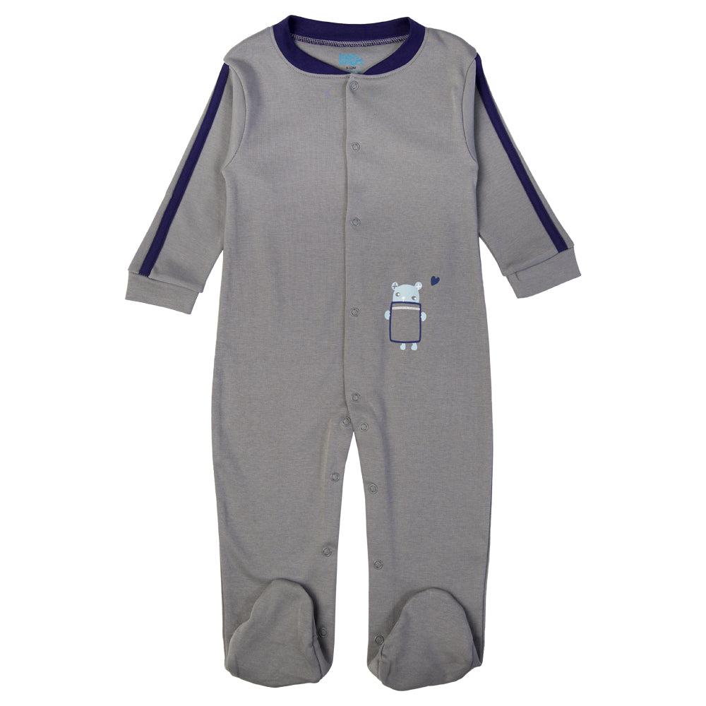 Babies Basic - Printed Cotton Long Sleeves Sleepsuit/Romper -Grey