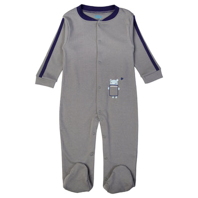 Babies Basic - Printed Cotton Long Sleeves Sleepsuit/Romper -Grey