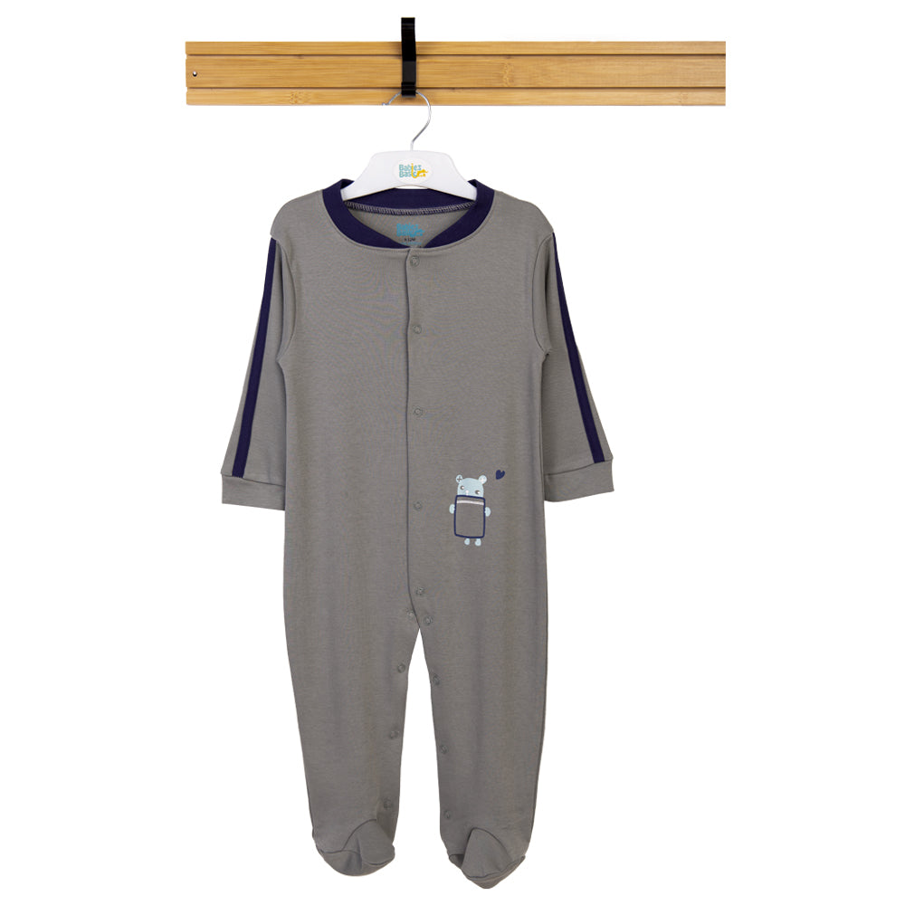 Babies Basic - Printed Cotton Long Sleeves Sleepsuit/Romper -Grey