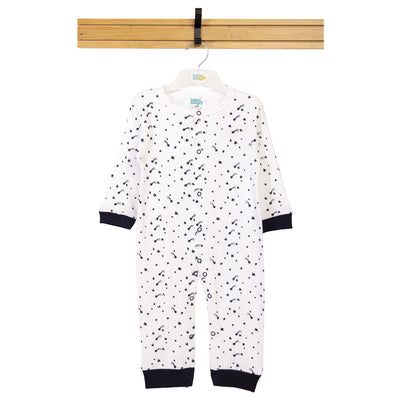 Babies Basic - Printed Cotton Long Sleeves Sleepsuit/Romper -White/Blue