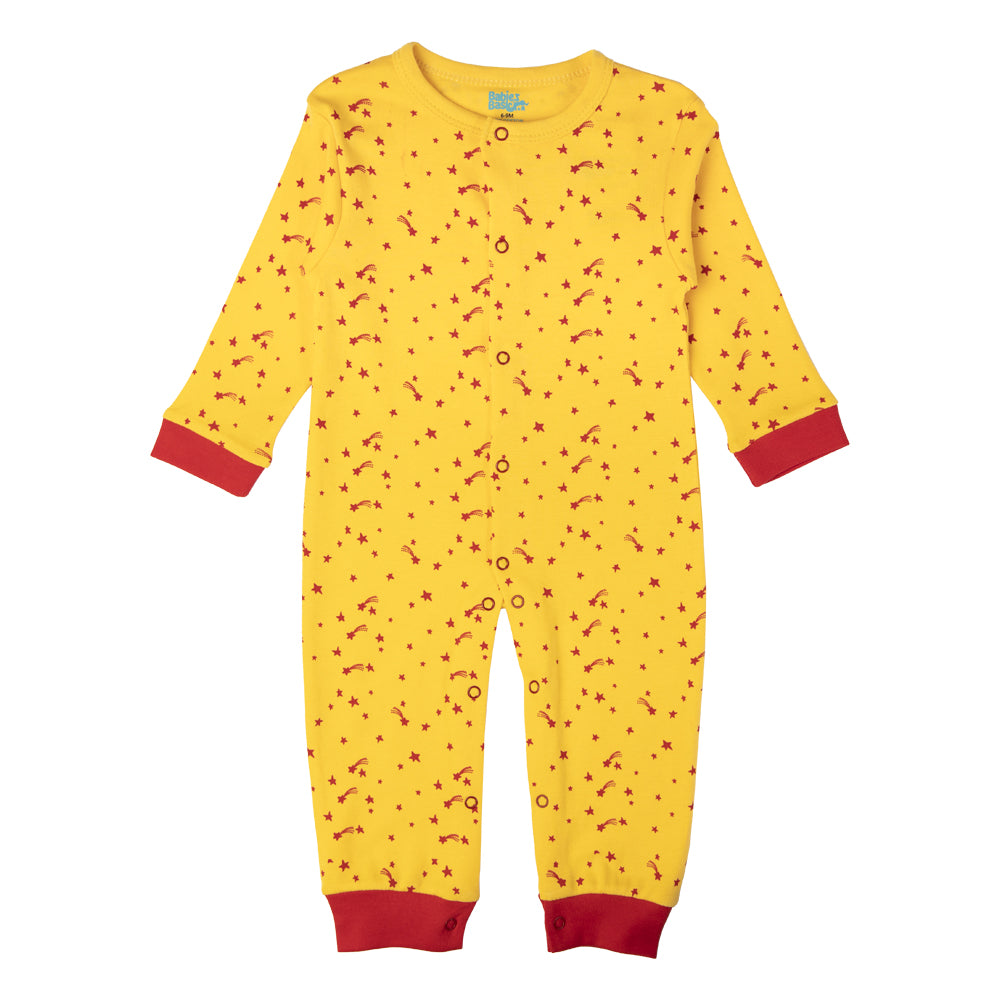 Babies Basic - Printed Cotton Long Sleeves Sleepsuit/Romper -Yellow/Red