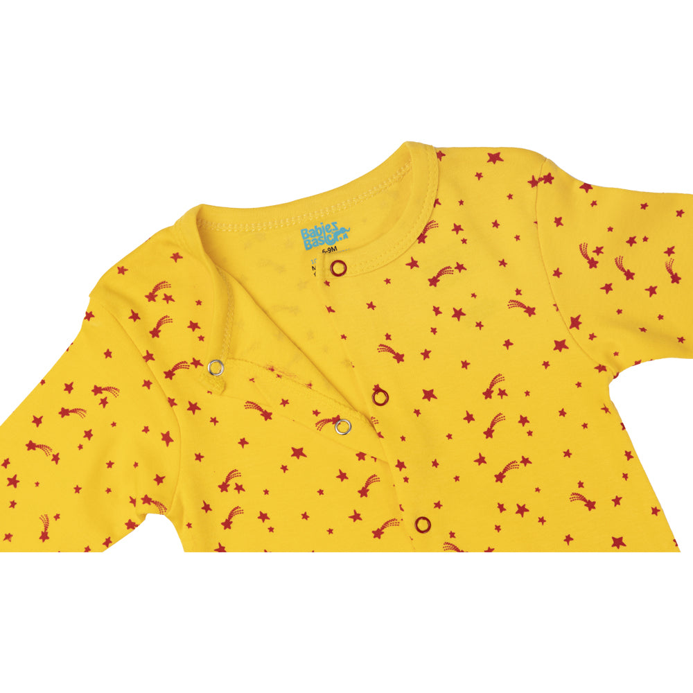 Babies Basic - Printed Cotton Long Sleeves Sleepsuit/Romper -Yellow/Red