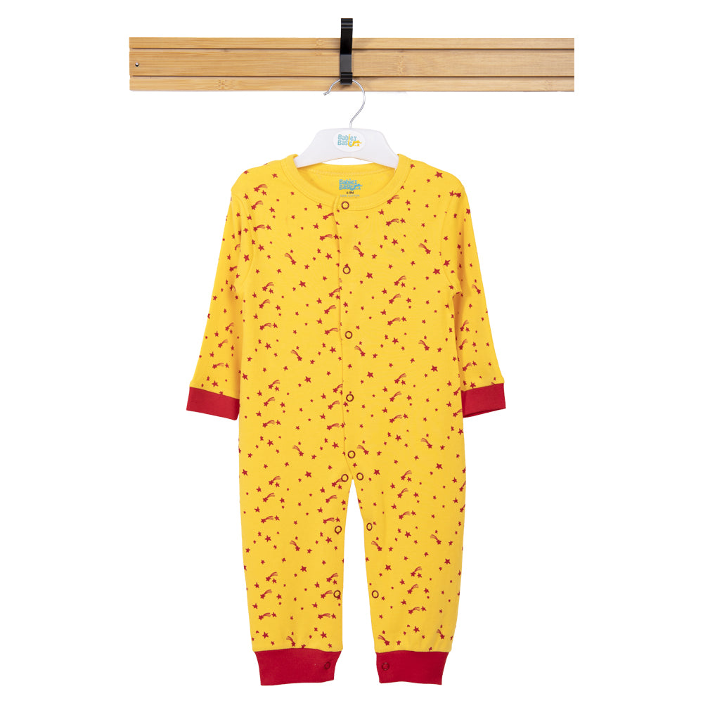 Babies Basic - Printed Cotton Long Sleeves Sleepsuit/Romper -Yellow/Red