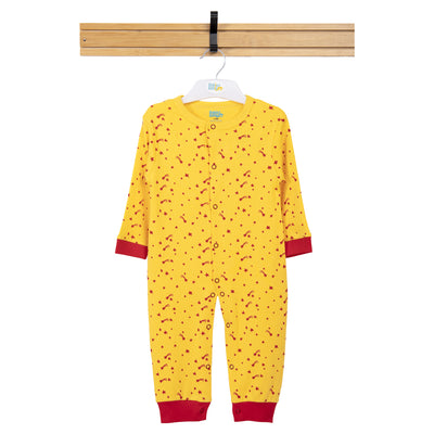 Babies Basic - Printed Cotton Long Sleeves Sleepsuit/Romper -Yellow/Red