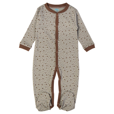 Babies Basic - Printed Cotton Long Sleeves Sleepsuit/Romper - Grey/Brown