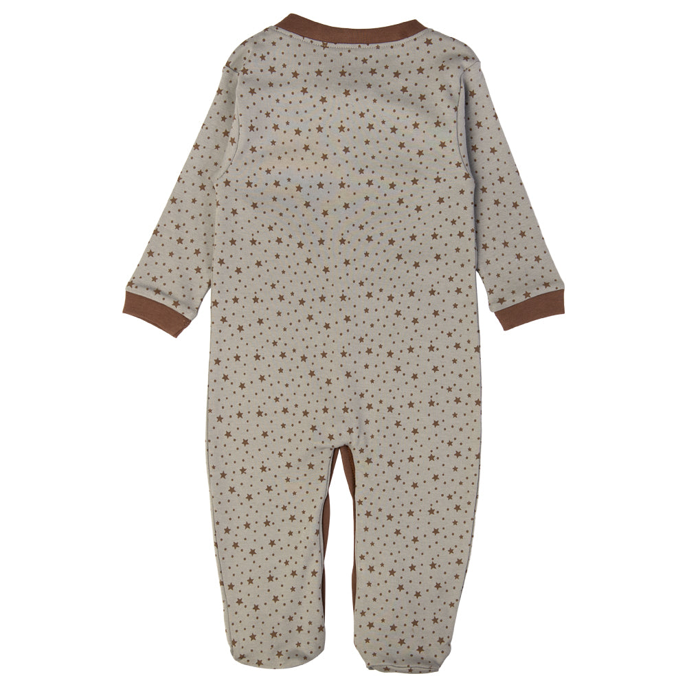 Babies Basic - Printed Cotton Long Sleeves Sleepsuit/Romper - Grey/Brown