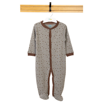 Babies Basic - Printed Cotton Long Sleeves Sleepsuit/Romper - Grey/Brown