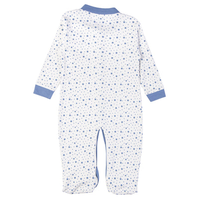 Babies Basic - Printed Cotton Long Sleeves Sleepsuit/Romper - Blue/White