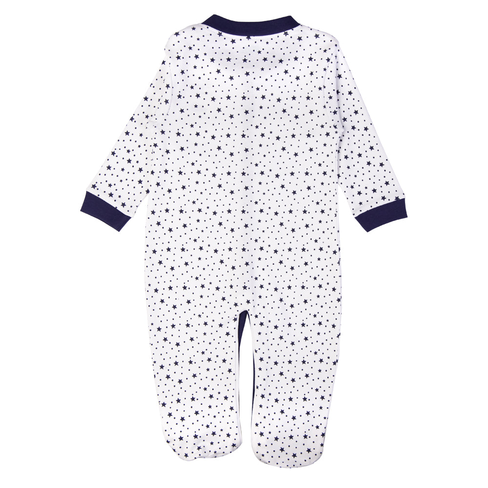 Babies Basic - Printed Cotton Long Sleeves Sleepsuit/Romper -White/Blue