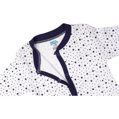 Babies Basic - Printed Cotton Long Sleeves Sleepsuit/Romper -White/Blue