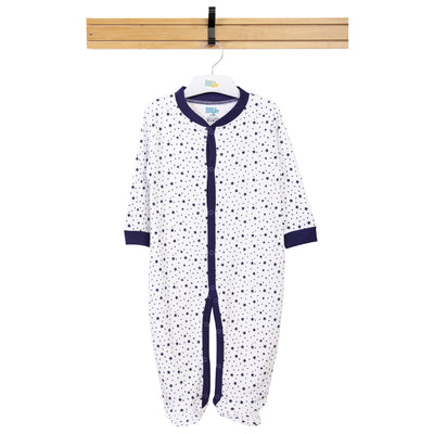 Babies Basic - Printed Cotton Long Sleeves Sleepsuit/Romper -White/Blue