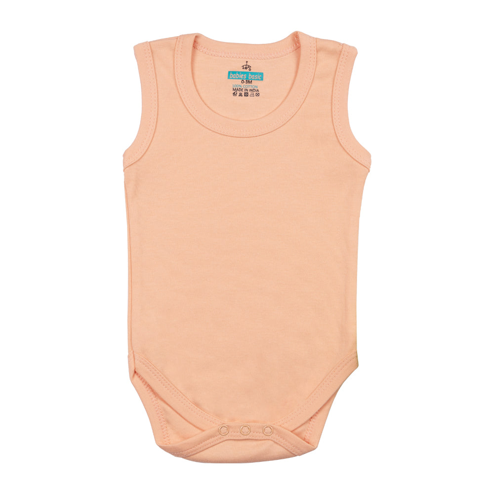 Babies Basic - 6pc-Set - 100% Cotton Sleeveless Bodysuit ‚ Blue, Brown, Orange