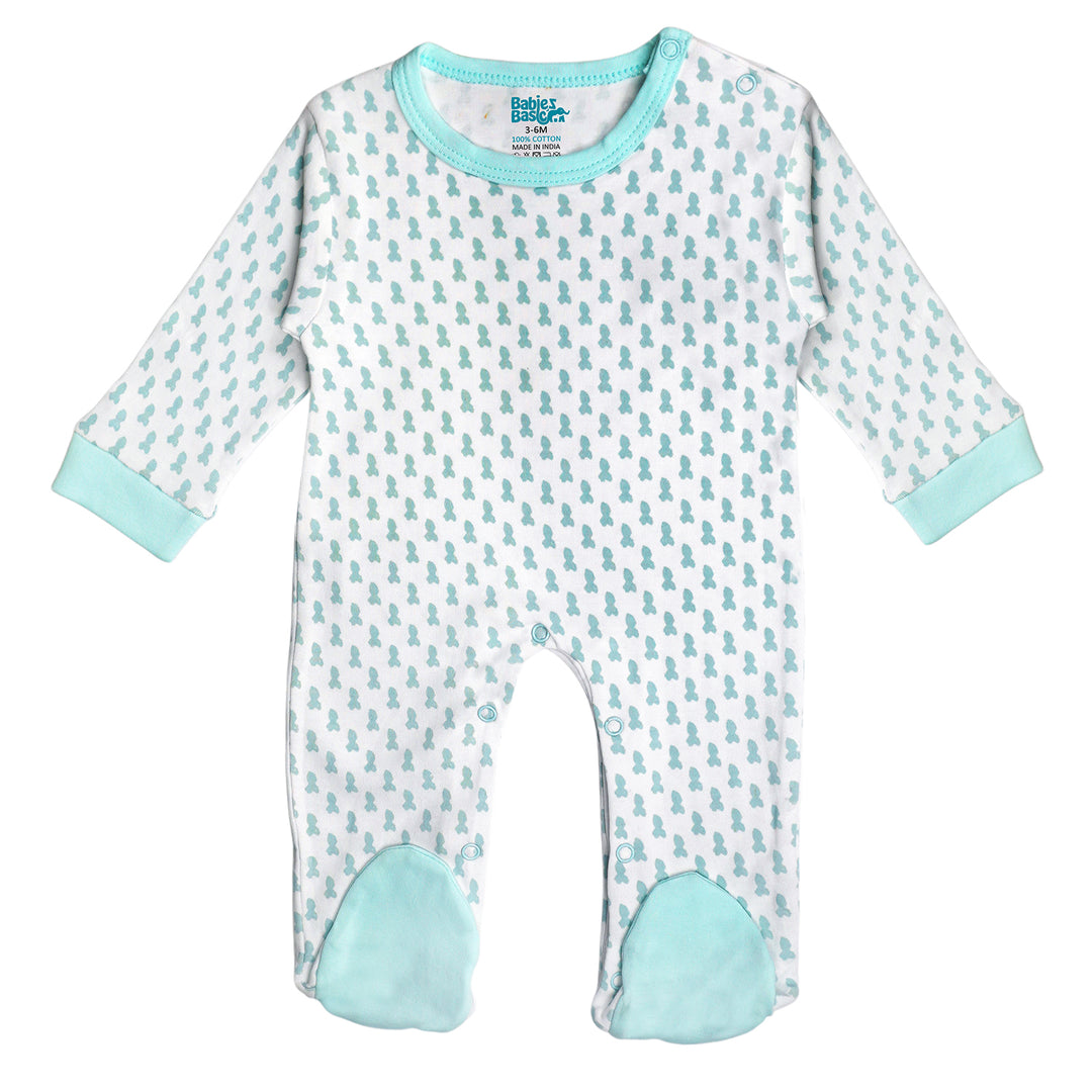 Babies Basic 5 piece Unisex 100% Cotton Sets include Bib, Romper, Mittens, Cap and Sleepsuit/Jumpsuit