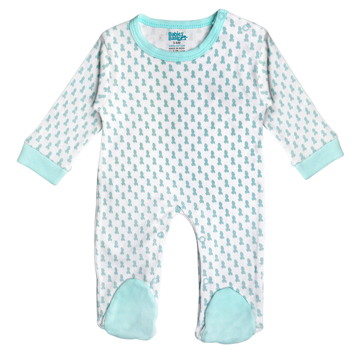 Babies Basic 5 piece Unisex 100% Cotton Sets include Bib, Romper, Mittens, Cap and Sleepsuit/Jumpsuit