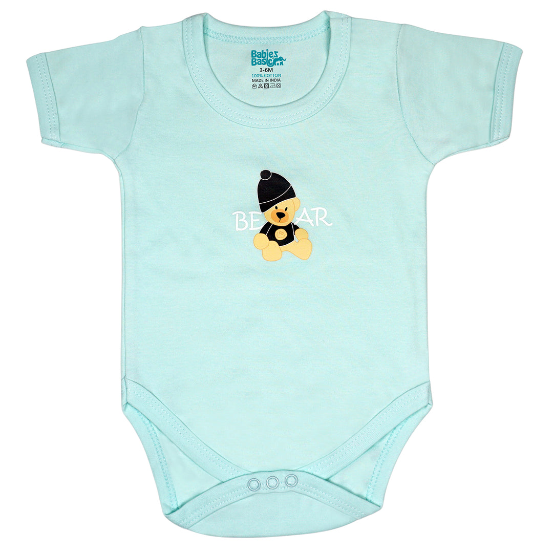 Babies Basic 5 piece Unisex 100% Cotton Sets include Bib, Romper, Mittens, Cap and Sleepsuit/Jumpsuit