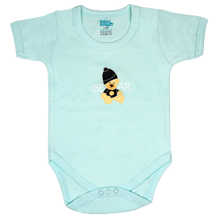 Babies Basic 5 piece Unisex 100% Cotton Sets include Bib, Romper, Mittens, Cap and Sleepsuit/Jumpsuit