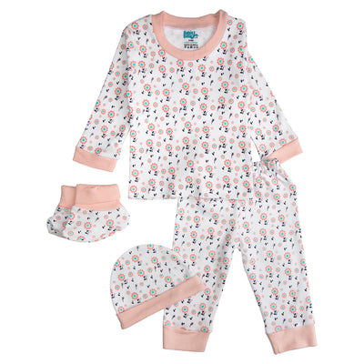 7pc Cotton Set - Bib, Romper, Mittens, Socks, Cap, Top & Pyjama -Pink