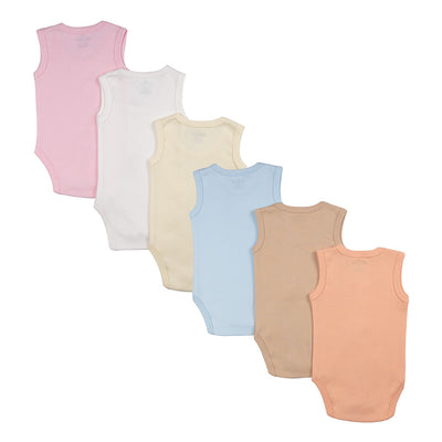 Babies Basic - 6pc-Set - 100% Cotton Sleeveless Bodysuit ‚ Blue, Brown, Orange,Pink,Lemon, White