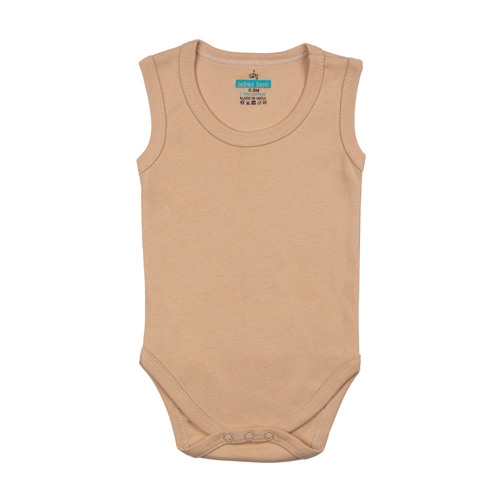 Babies Basic - 6pc-Set - 100% Cotton Sleeveless Bodysuit ‚ Blue, Brown, Orange,Pink,Lemon, White