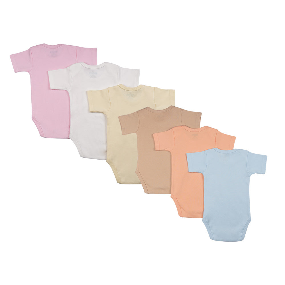 Babies Basic - 6pc-Set - 100% Cotton ShortSleeves Bodysuit ‚ Blue, Brown, Orange, Pink, Yellow, White