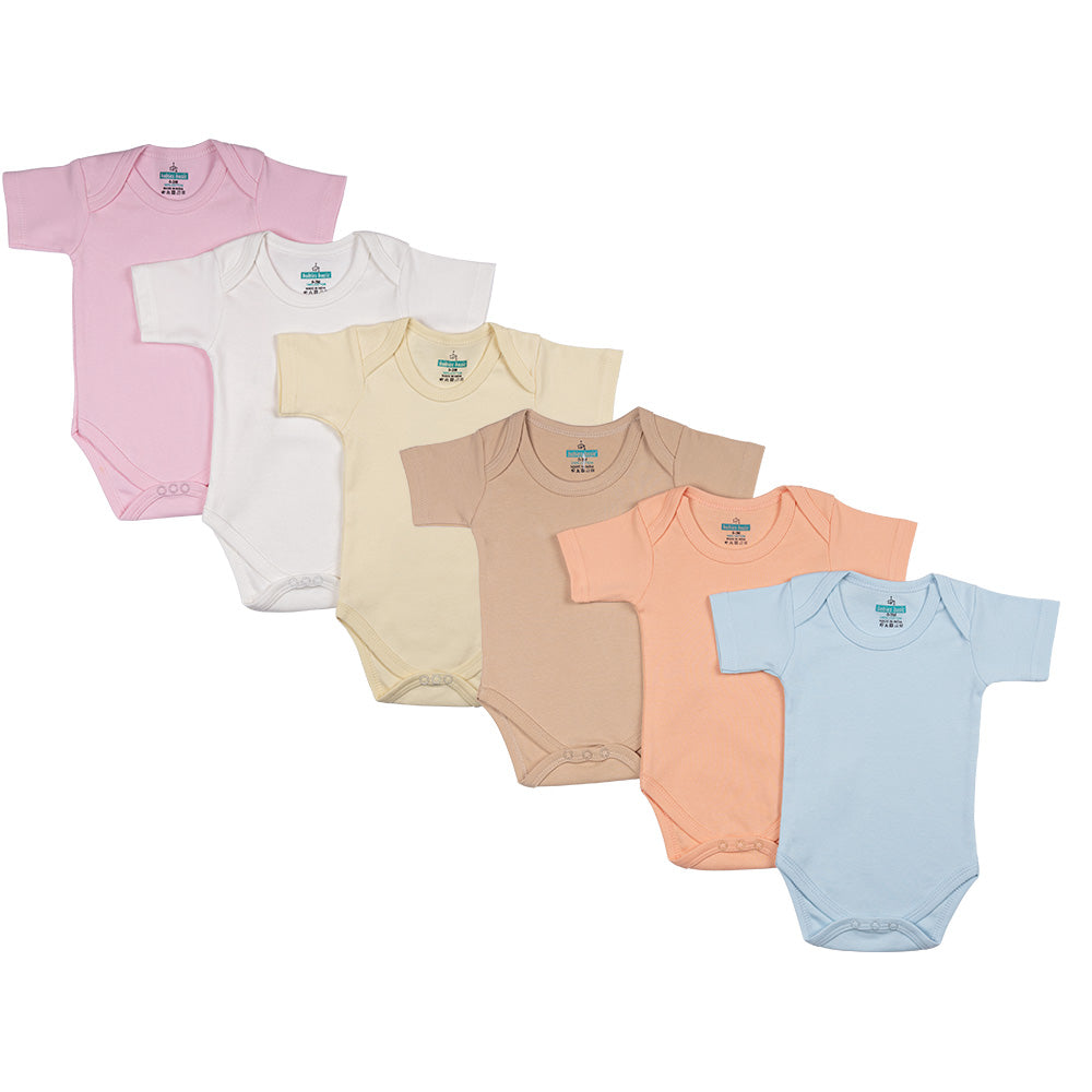 Babies Basic - 6pc-Set - 100% Cotton ShortSleeves Bodysuit ‚ Blue, Brown, Orange, Pink, Yellow, White