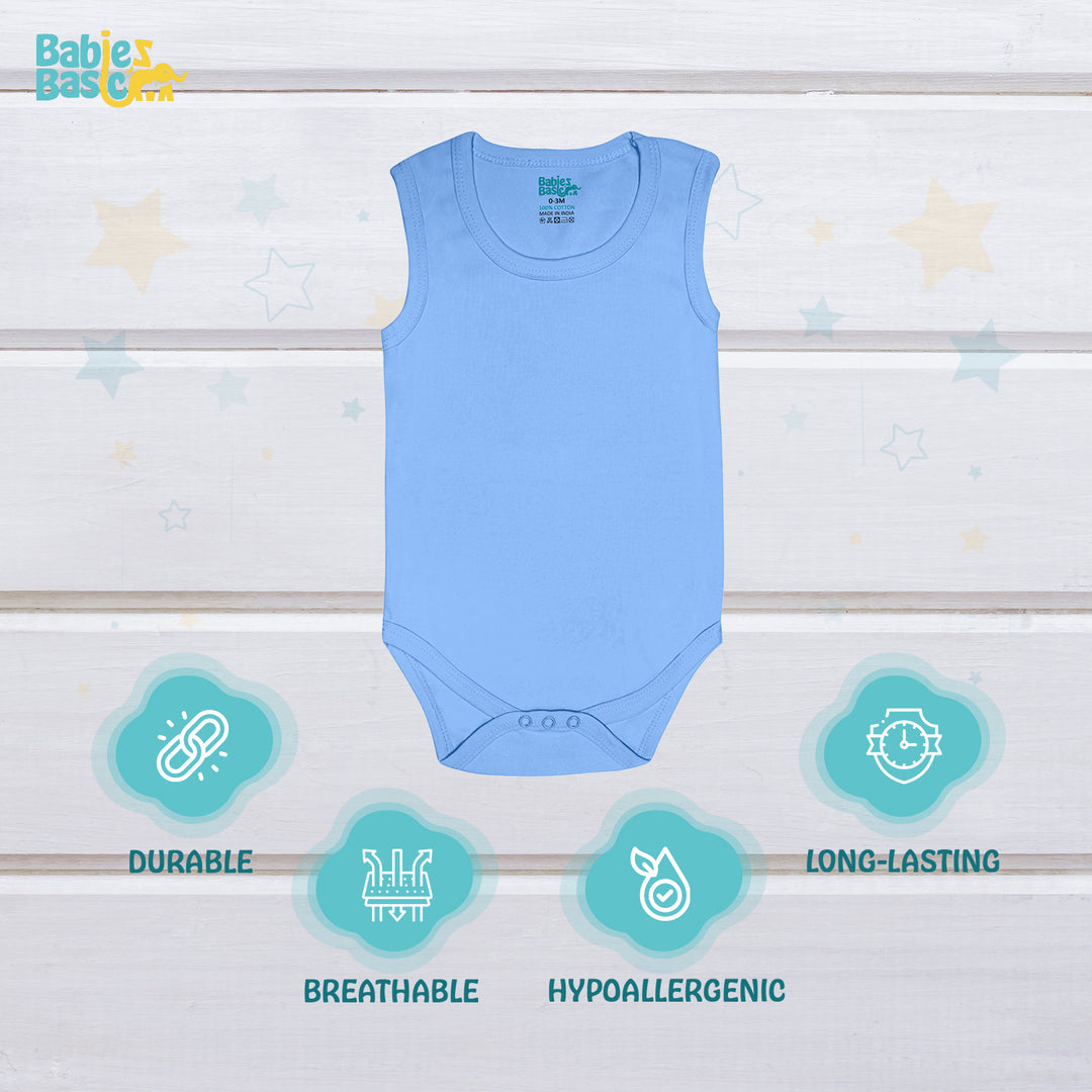 Babies Basic - 4pc-Set - 100% Cotton Sleevless Bodysuit ‚Green, Beige, Blue, Mocha