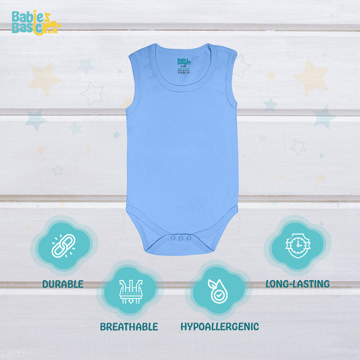 Babies Basic - 4pc-Set - 100% Cotton Sleevless Bodysuit ‚Green, Beige, Blue, Mocha