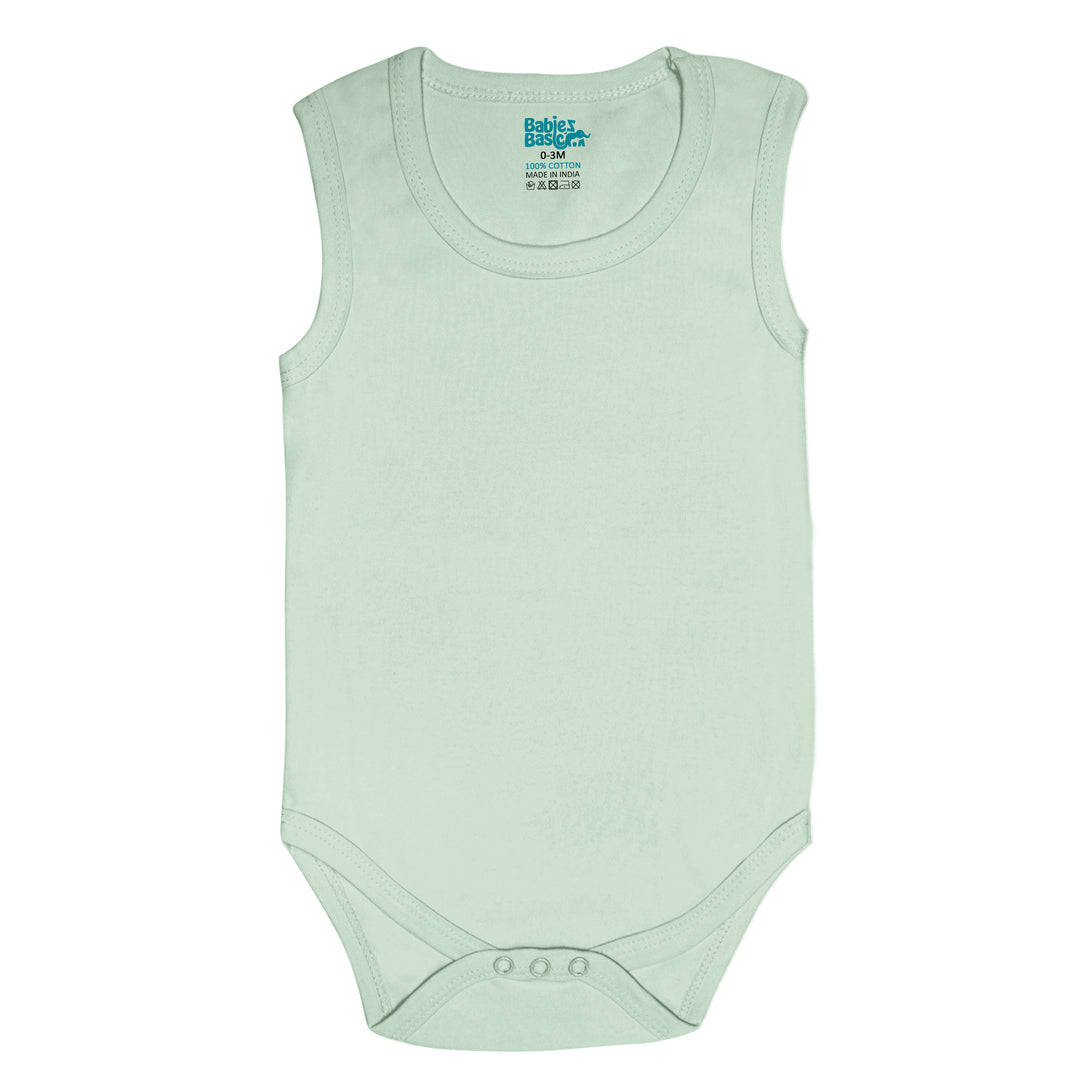 Babies Basic - 4pc-Set - 100% Cotton Sleevless Bodysuit ‚Green, Beige, Blue, Mocha