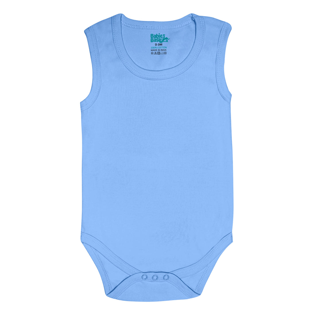 Babies Basic - 4pc-Set - 100% Cotton Sleevless Bodysuit ‚Green, Beige, Blue, Mocha