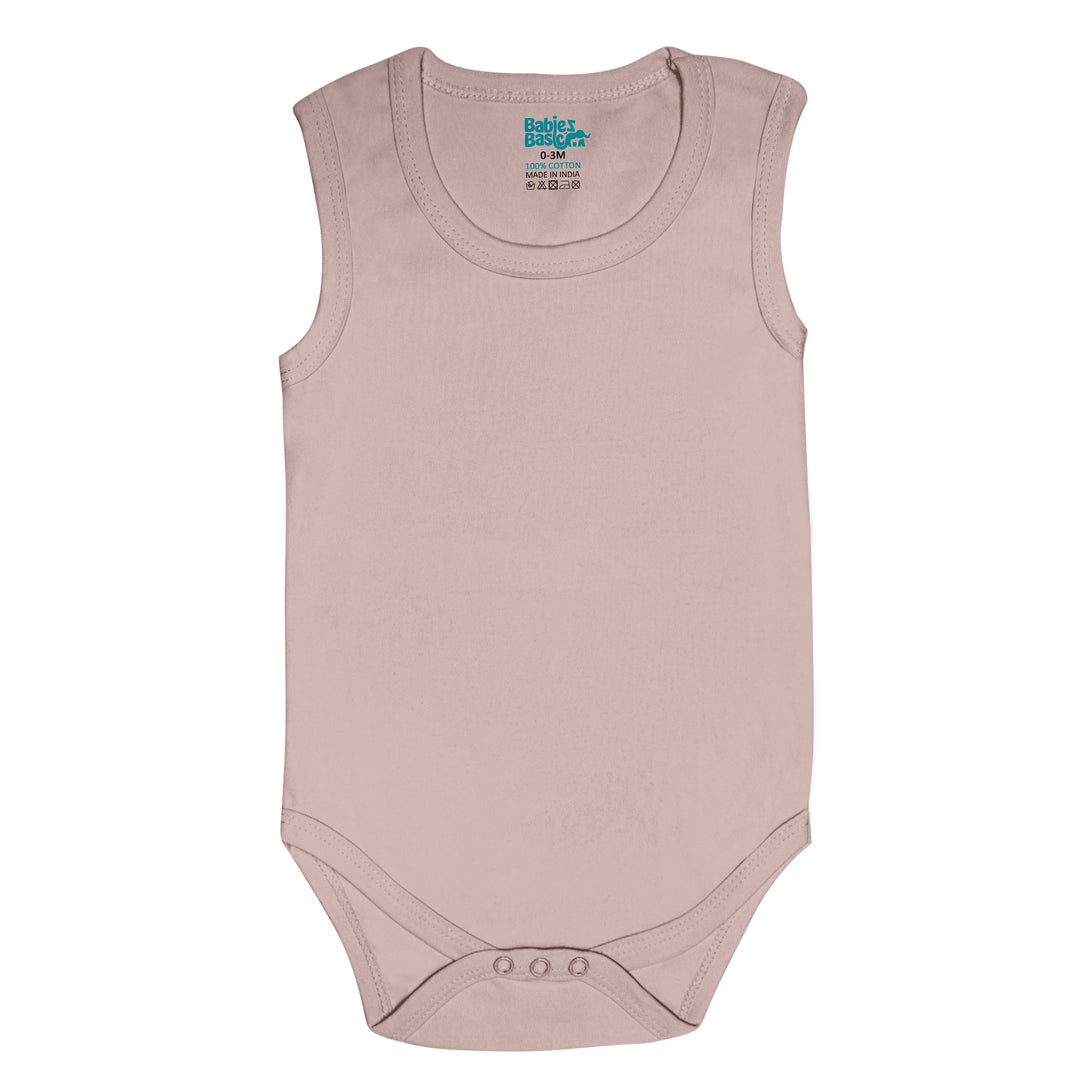 Babies Basic - 4pc-Set - 100% Cotton Sleevless Bodysuit ‚Green, Beige, Blue, Mocha