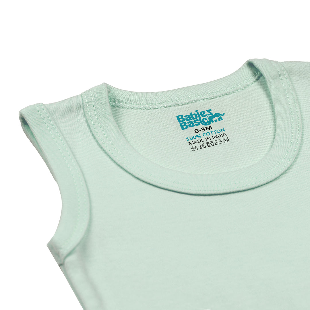 Babies Basic - 4pc-Set - 100% Cotton Sleevless Bodysuit ‚Green, Beige, Blue, Mocha