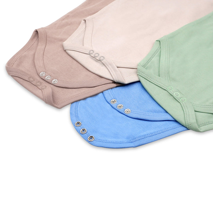 Babies Basic - 4pc-Set - 100% Cotton Sleevless Bodysuit ‚Green, Beige, Blue, Mocha