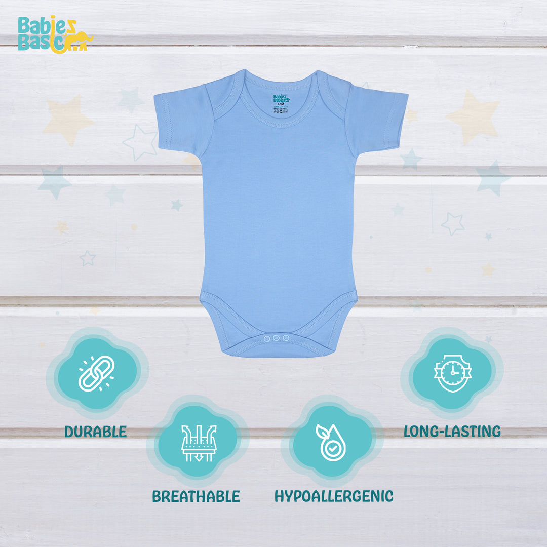 Babies Basic - 4pc-Set - 100% Cotton Short Sleeves Bodysuit ‚Green, Beige, Blue, Mocha