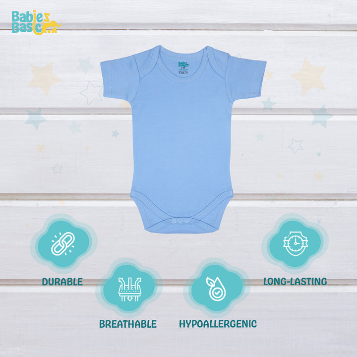 Babies Basic - 4pc-Set - 100% Cotton Short Sleeves Bodysuit ‚Green, Beige, Blue, Mocha