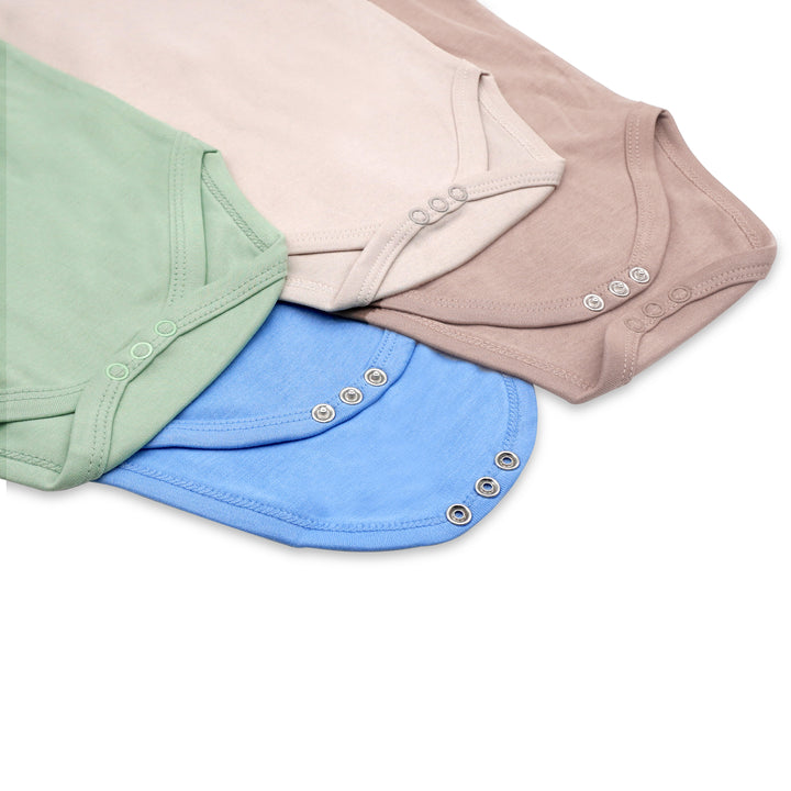 Babies Basic - 4pc-Set - 100% Cotton Short Sleeves Bodysuit ‚Green, Beige, Blue, Mocha