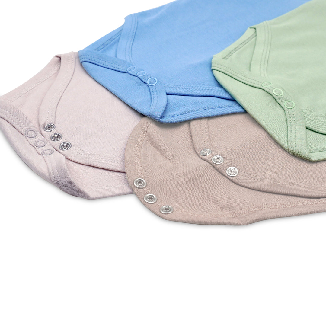 Babies Basic - 4pc-Set - 100% Cotton LongSleeve Bodysuit ‚Green, Beige, Blue, Mocha
