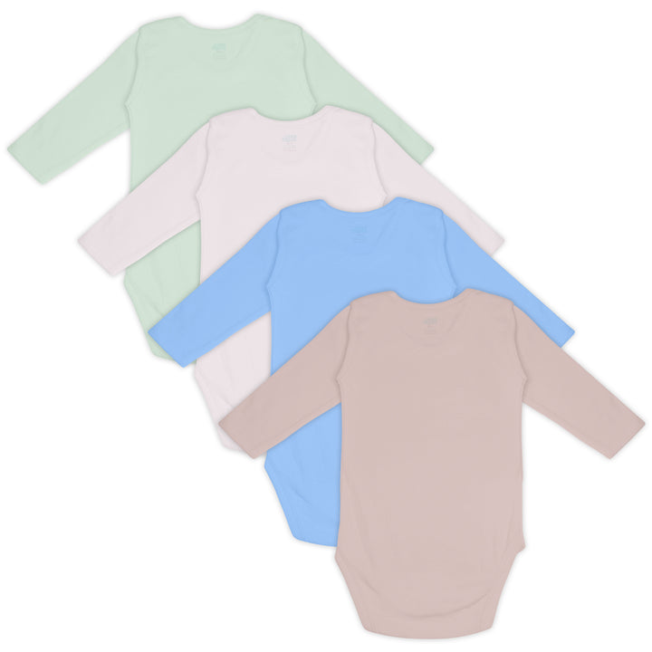 Babies Basic - 4pc-Set - 100% Cotton LongSleeve Bodysuit ‚Green, Beige, Blue, Mocha