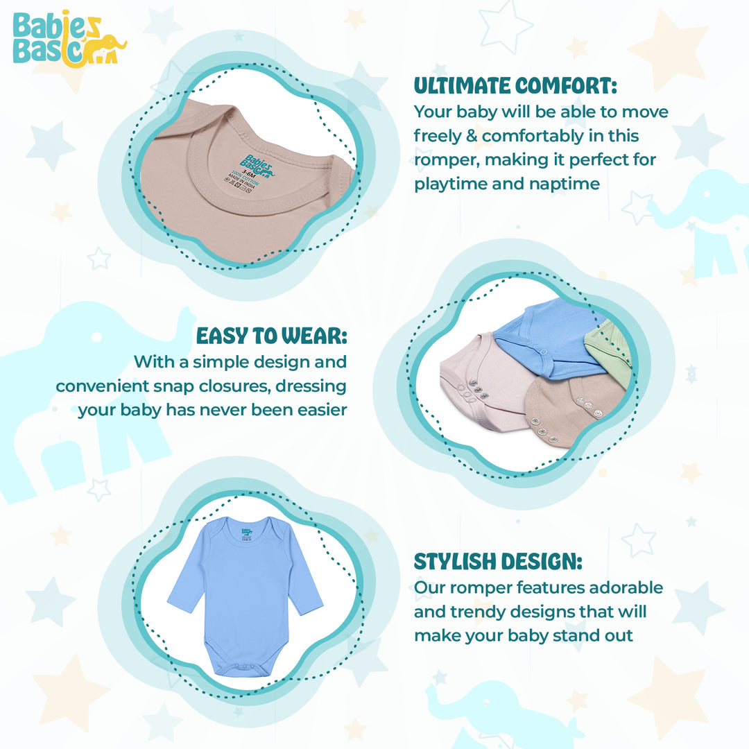 Babies Basic - 4pc-Set - 100% Cotton LongSleeve Bodysuit ‚Green, Beige, Blue, Mocha