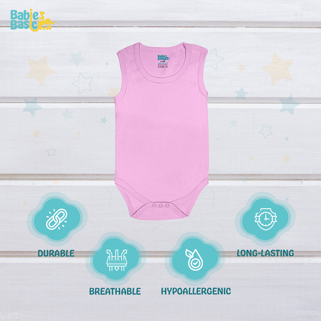 Babies Basic - 3pc-Set - 100% Cotton Sleevless Bodysuit ‚Pink, Lavender, L.Pink