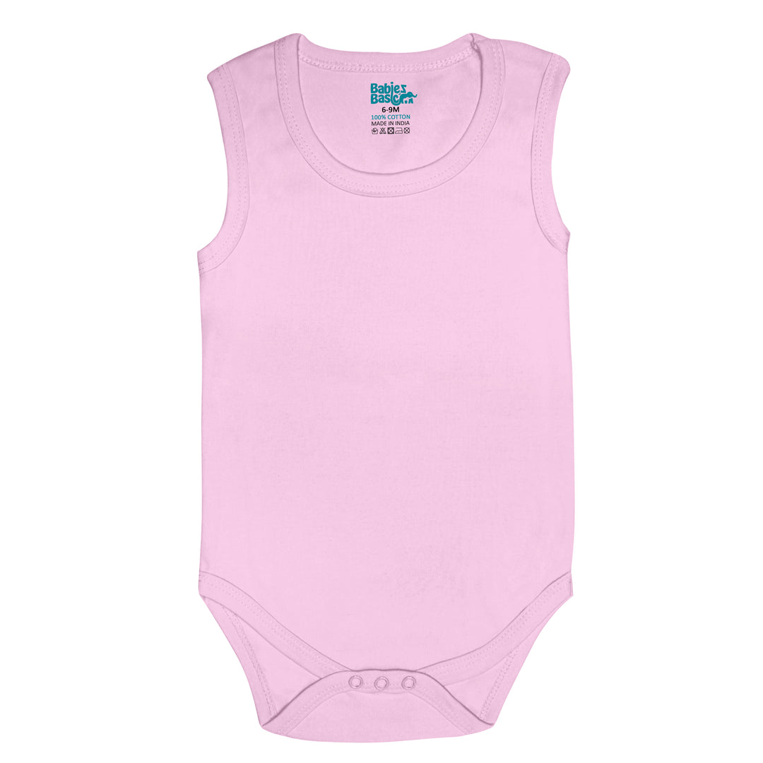 Babies Basic - 3pc-Set - 100% Cotton Sleevless Bodysuit ‚Pink, Lavender, L.Pink