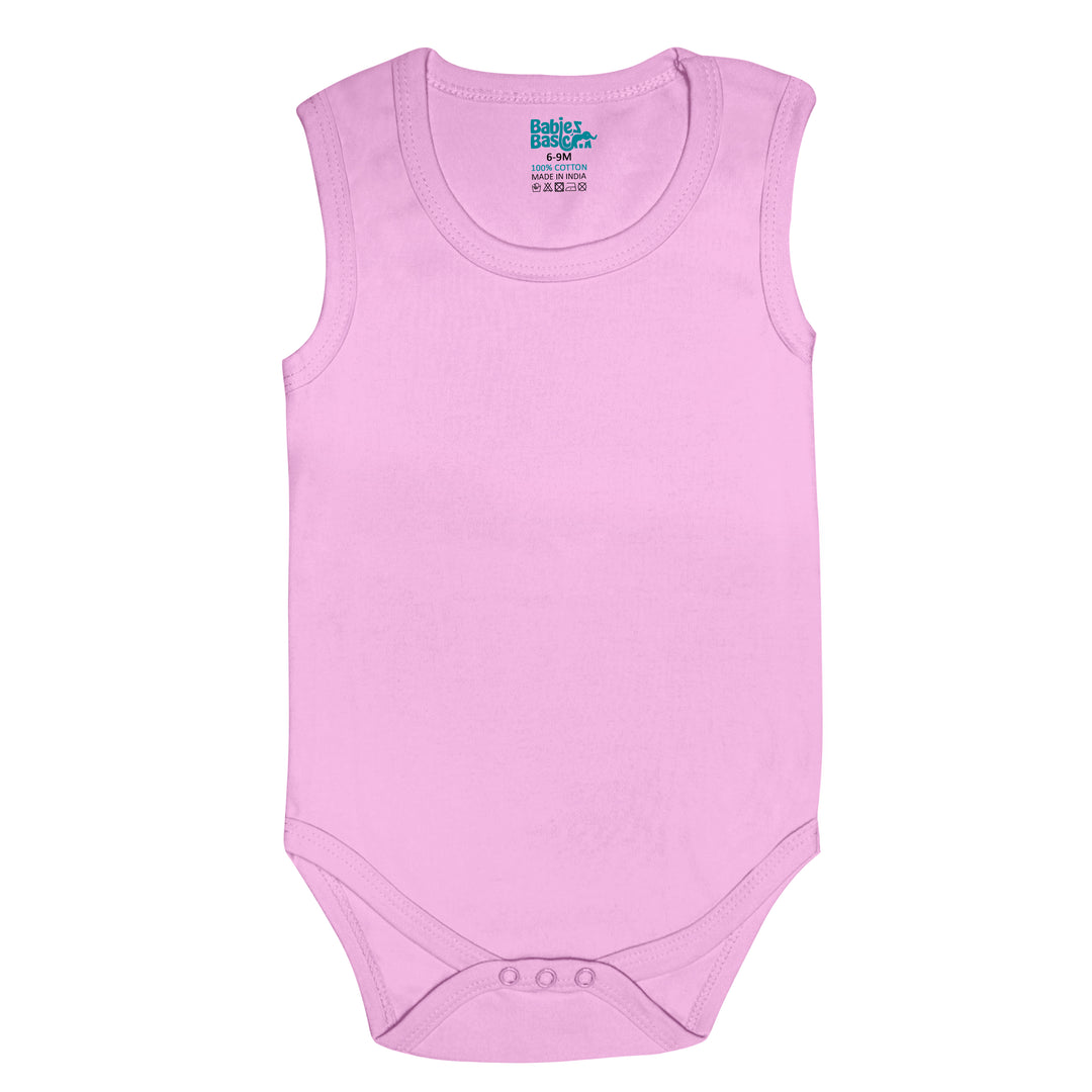 Babies Basic - 3pc-Set - 100% Cotton Sleevless Bodysuit ‚Pink, Lavender, L.Pink