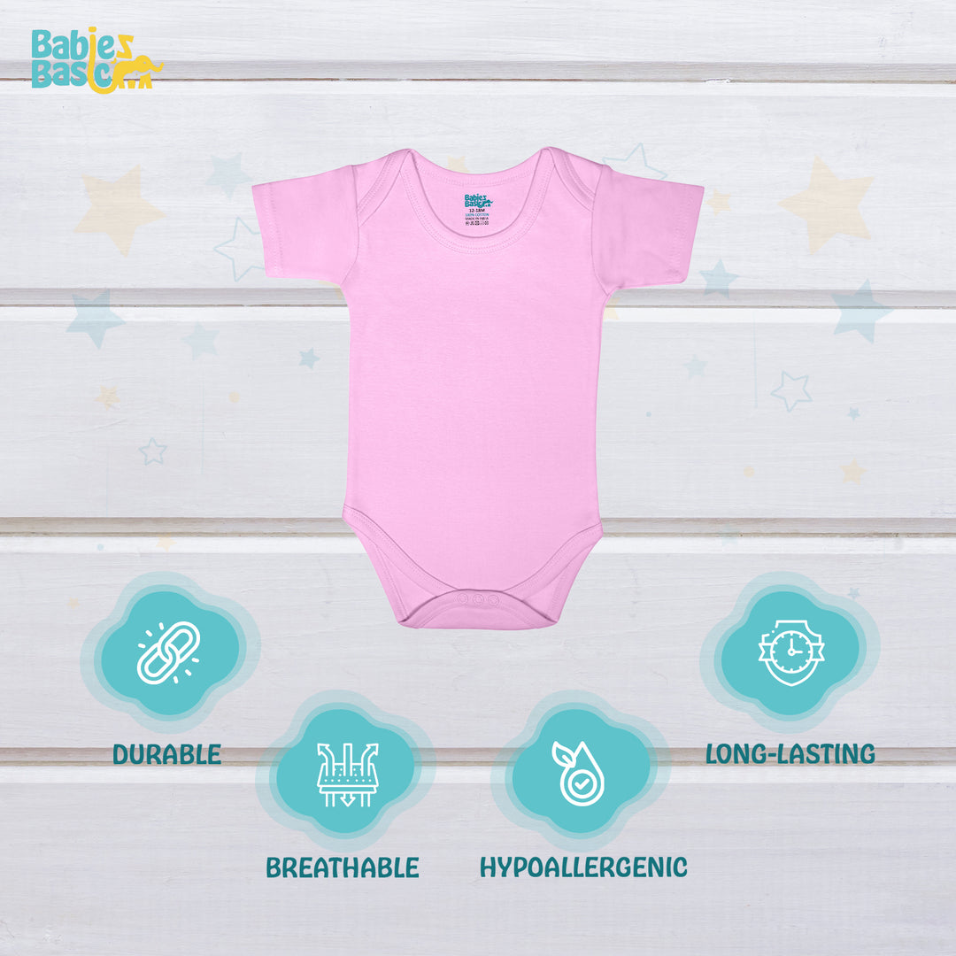 Babies Basic - 3pc-Set - 100% Cotton Short Sleeves Bodysuit ‚Pink, Lavender, L.Pink