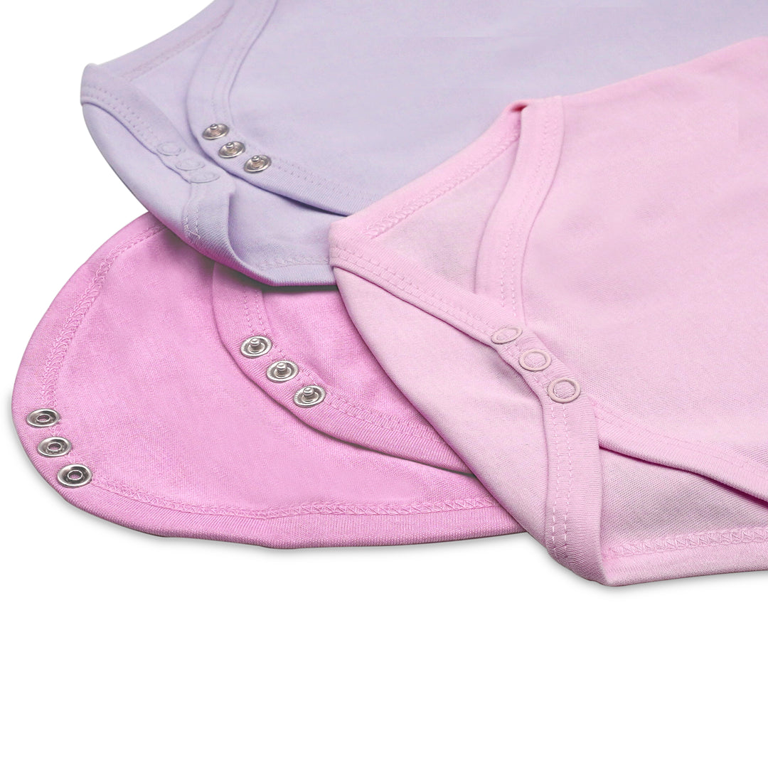 Babies Basic - 3pc-Set - 100% Cotton Short Sleeves Bodysuit ‚Pink, Lavender, L.Pink