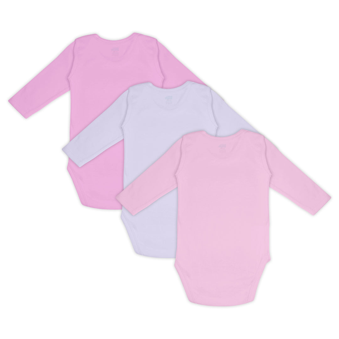 Babies Basic - 3pc-Set - 100% Cotton Long Sleeves Bodysuit ‚Pink, Lavender, L.Pink