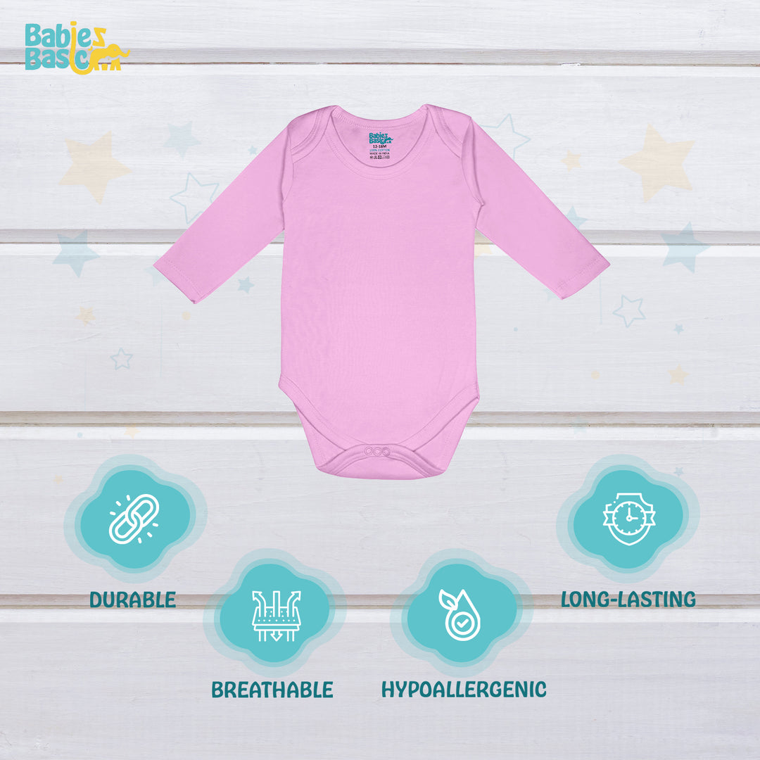 Babies Basic - 3pc-Set - 100% Cotton Long Sleeves Bodysuit ‚Pink, Lavender, L.Pink