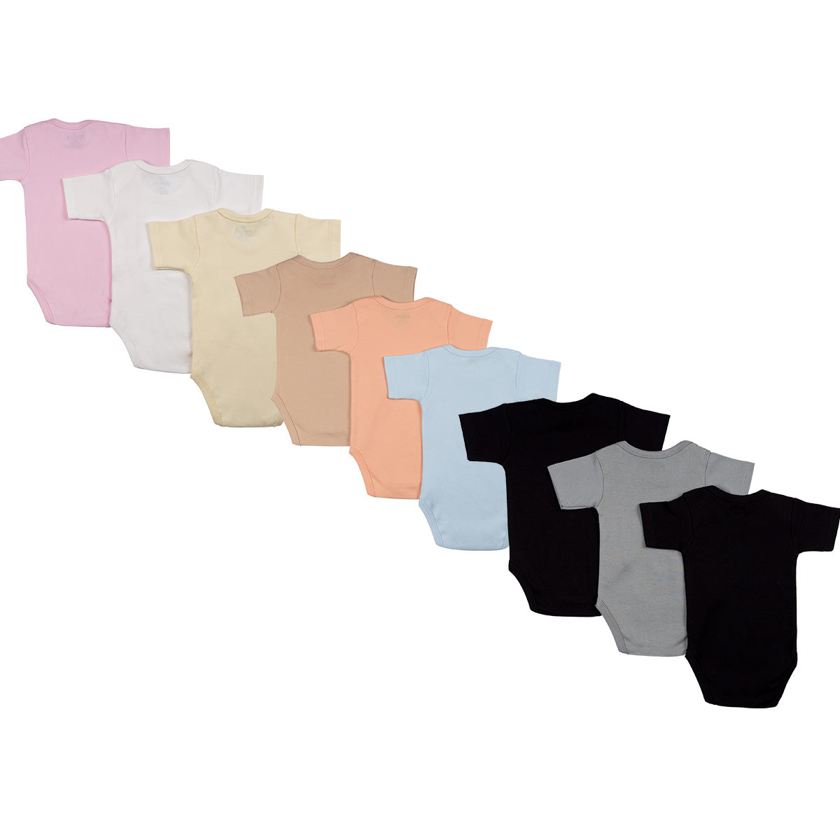 Babies Basic - 9pc-Set - 100% Cotton LongSleeve Bodysuit ‚ Pink, Lemon, White, Brown, Blue, Orange, Black, Navy, Grey